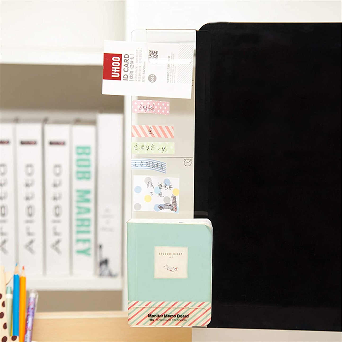 Acrylic Transparent Computer Monitor Side Panel/Memo Pads w/ Phone Holder