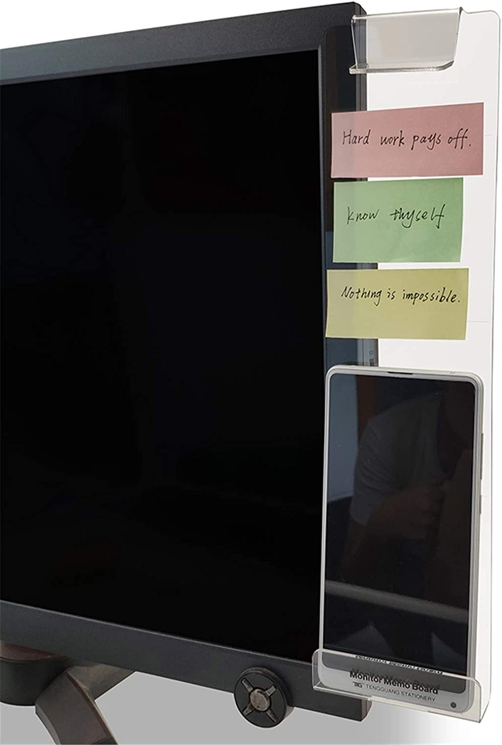 Acrylic Transparent Computer Monitor Side Panel/Memo Pads w/ Phone Holder