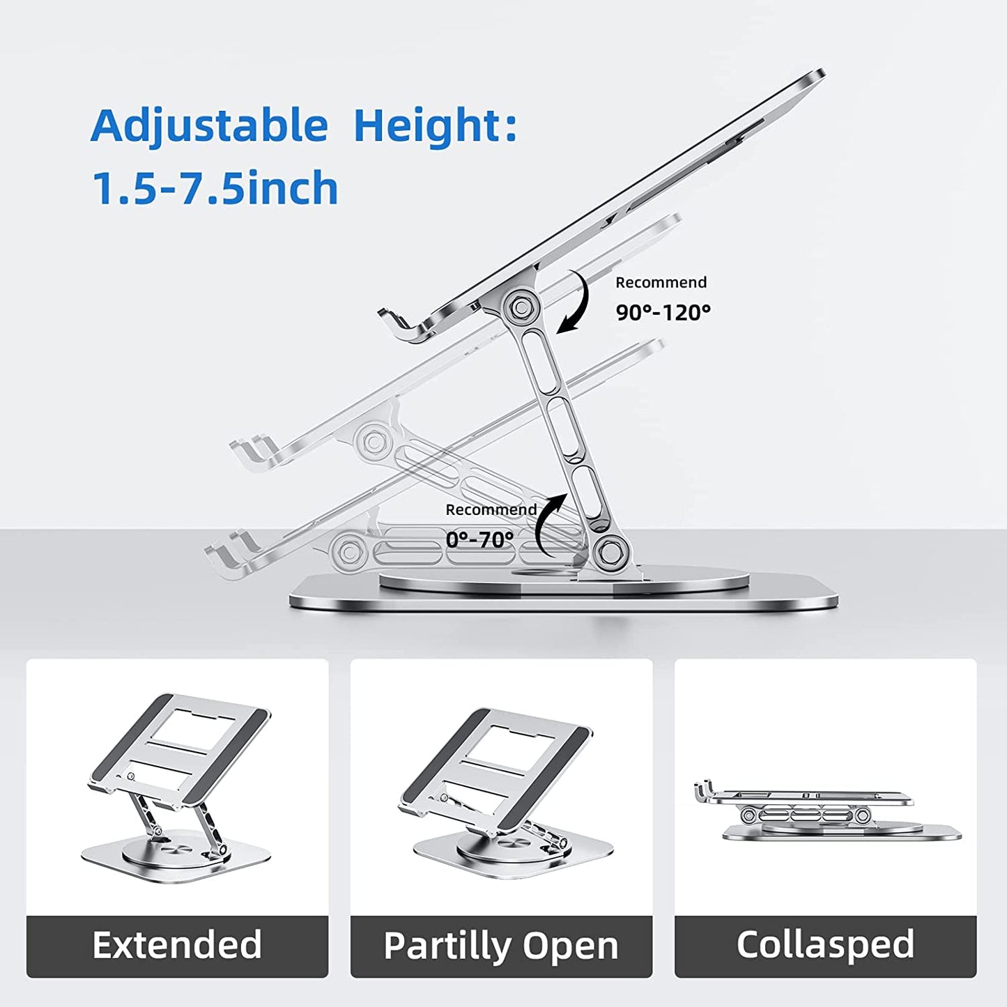 Adjustable Laptop Ergonomic Stand w/ 360 Degrees Rotating Base