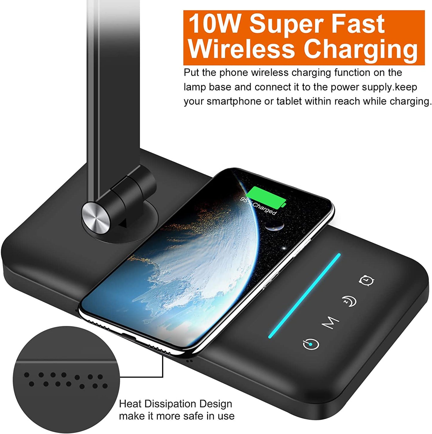 LED Desk Lamp w/ 10W Fast Wireless Charger