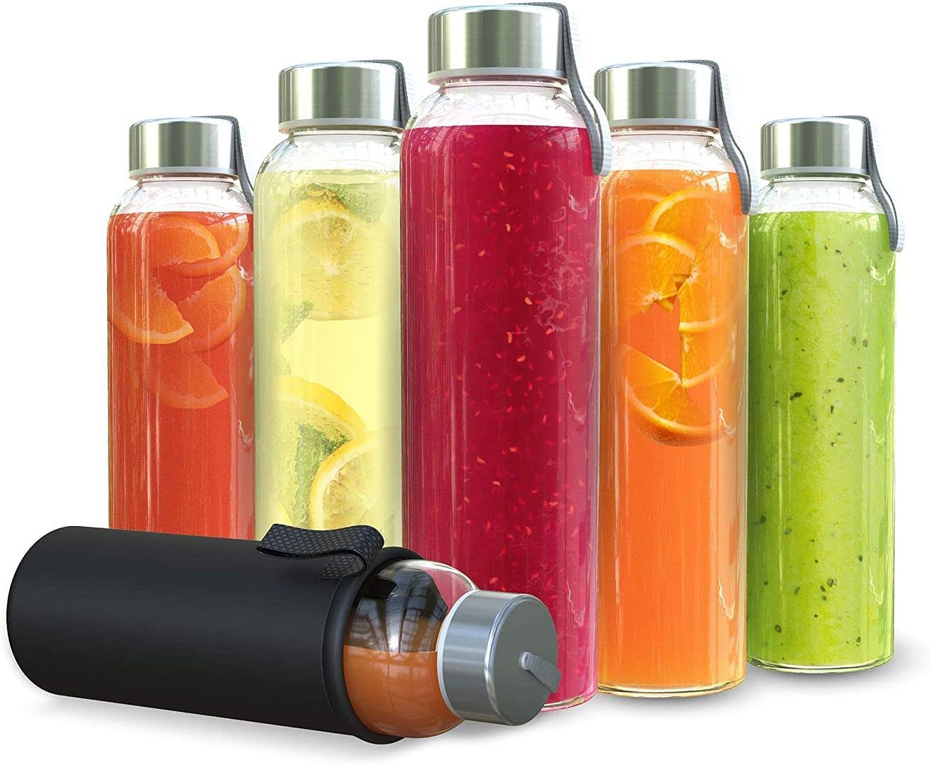 Reusable Juicing Bottle w/ Protective Sleeve & Leak Proof 6pcs