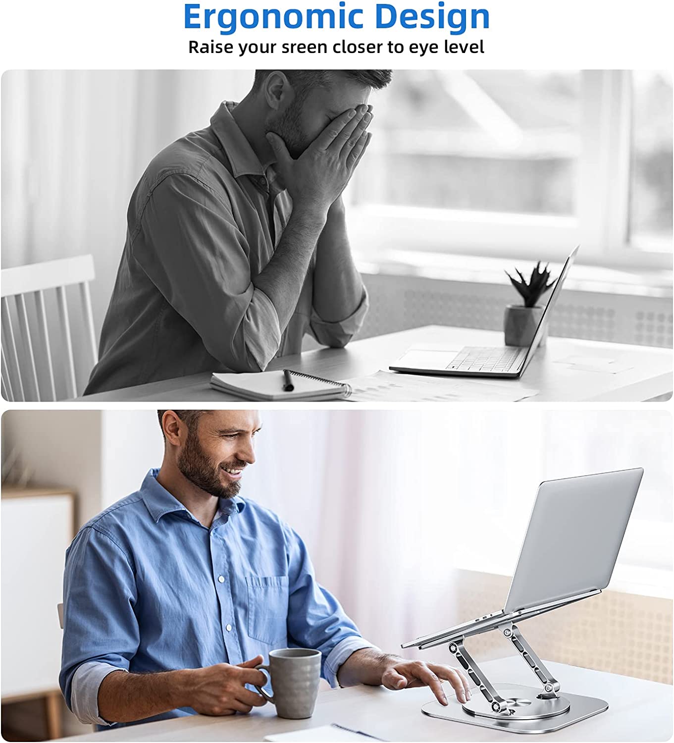 Adjustable Laptop Ergonomic Stand w/ 360 Degrees Rotating Base