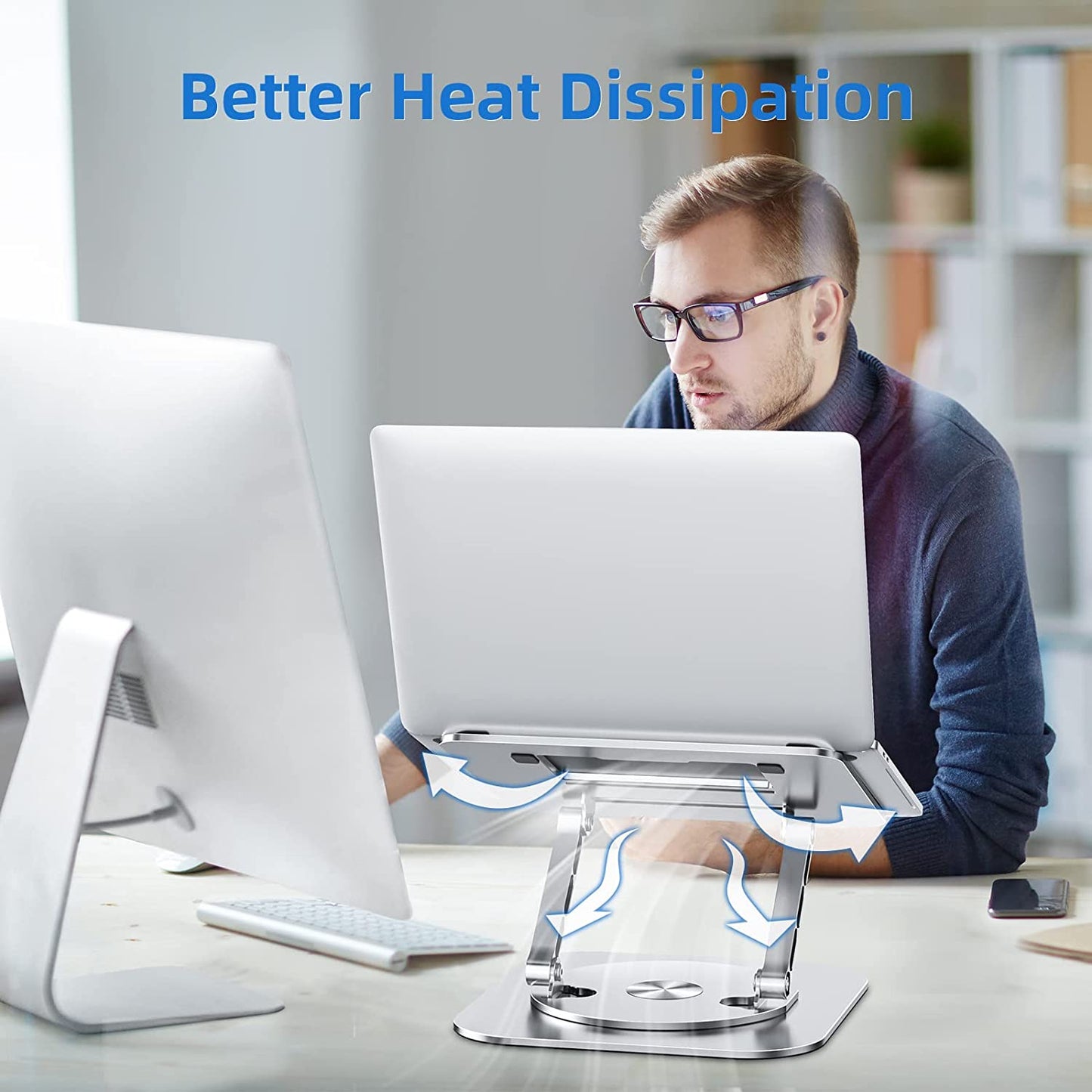 Adjustable Laptop Ergonomic Stand w/ 360 Degrees Rotating Base