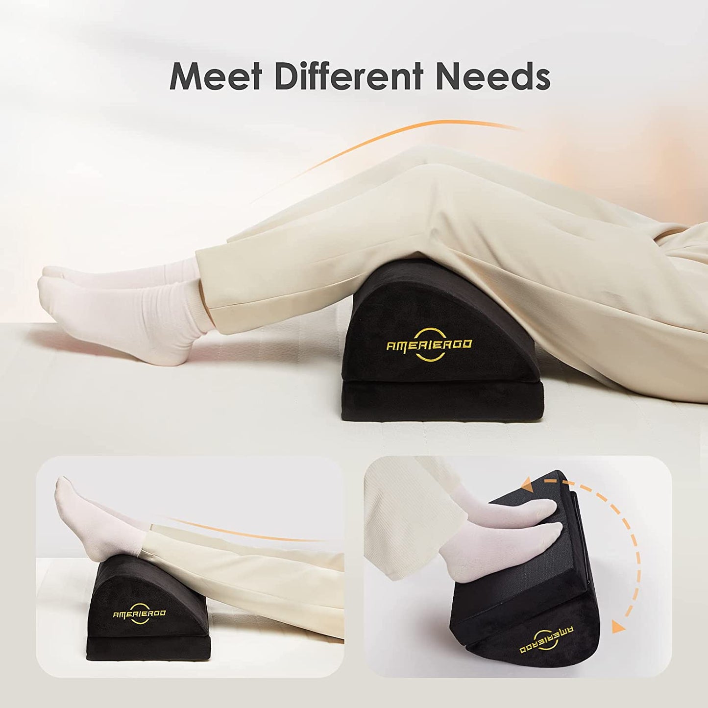 Foot Rest w/ Adjustable Heights Ergonomic Washable Cover Non-Slip