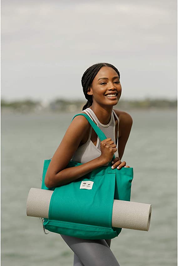 Yoga Pilates Mat Bag Basic Canvas Tote with Mat Carrier Pocket