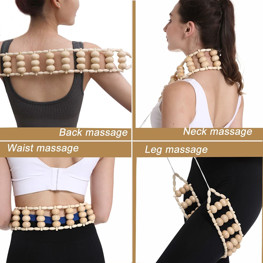 Roller Rope Back Massager Wood Therapy Cellulite Tools
