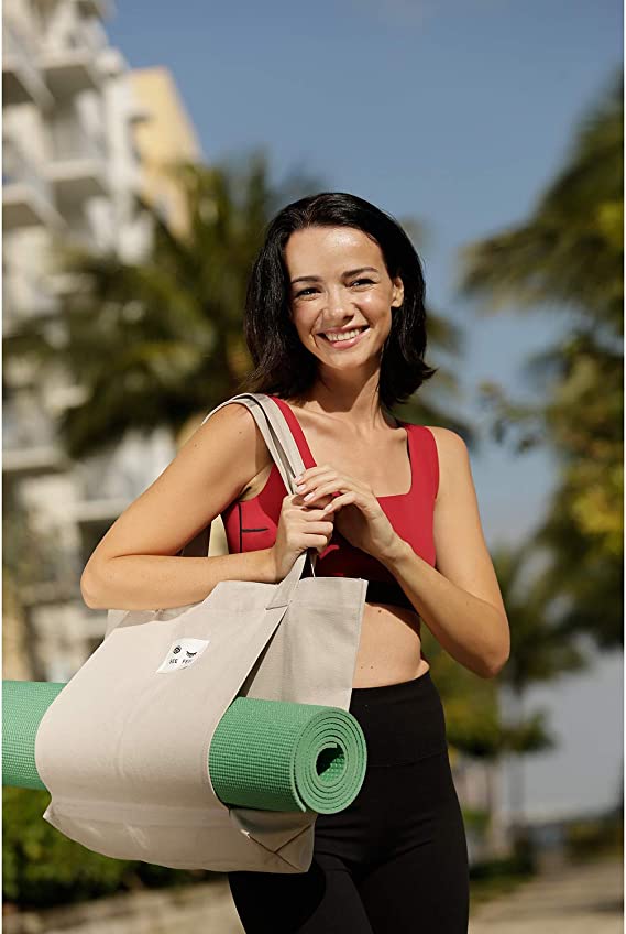 Yoga Pilates Mat Bag Basic Canvas Tote with Mat Carrier Pocket