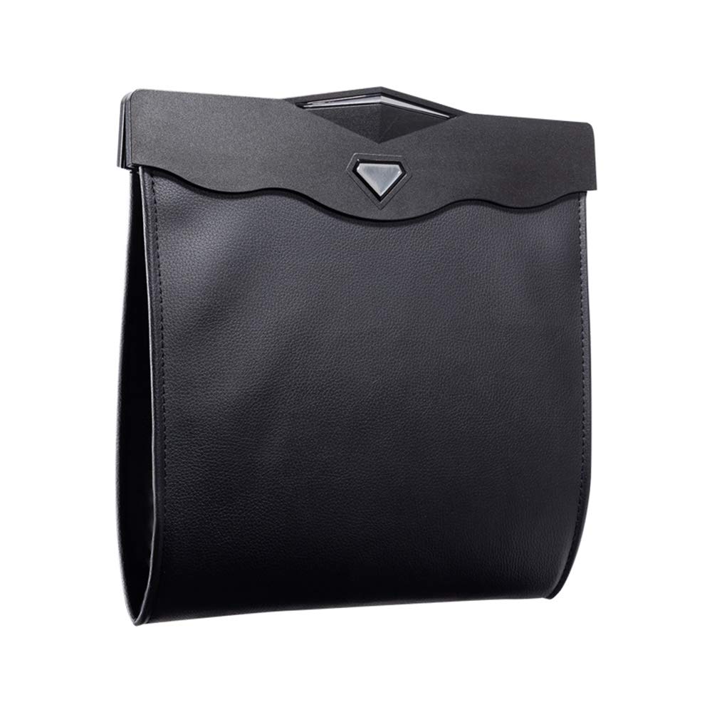 Hanging Car Trash Bag Smart LED PU Leather Garbage Can w/ 15PCS Disposable Bags