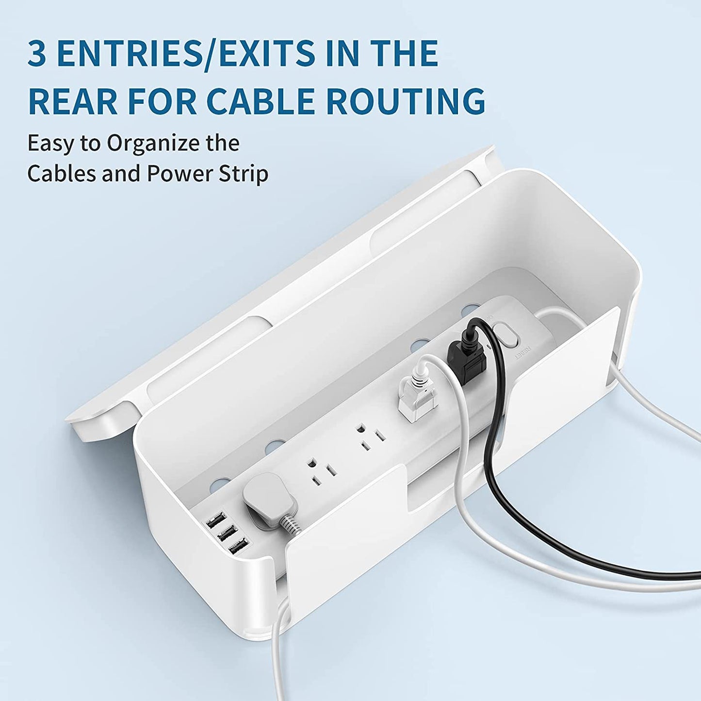 Cord Organizer Cable Management Box Cover For USB USB Hub, TV Wires, Power Strips Proof Lock-White - 2 Pack
