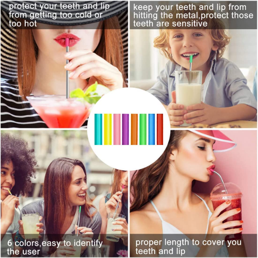 6 PCS Glass Cups w/ Lids & Straws