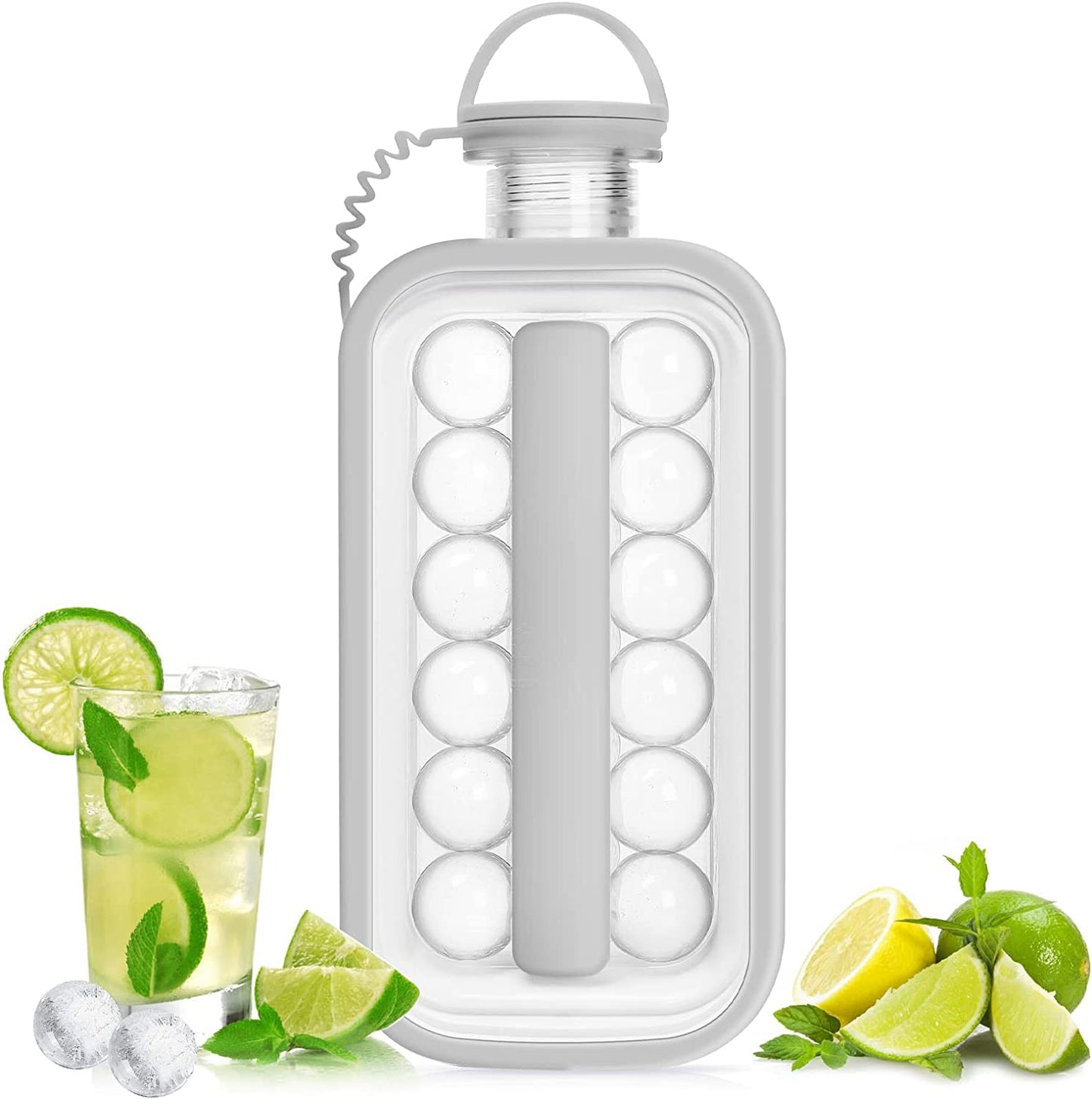 Portable Ice Ball Maker Flat Body Lid Cooling (Gray)