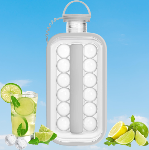 Portable Ice Ball Maker Flat Body Lid Cooling (Gray)