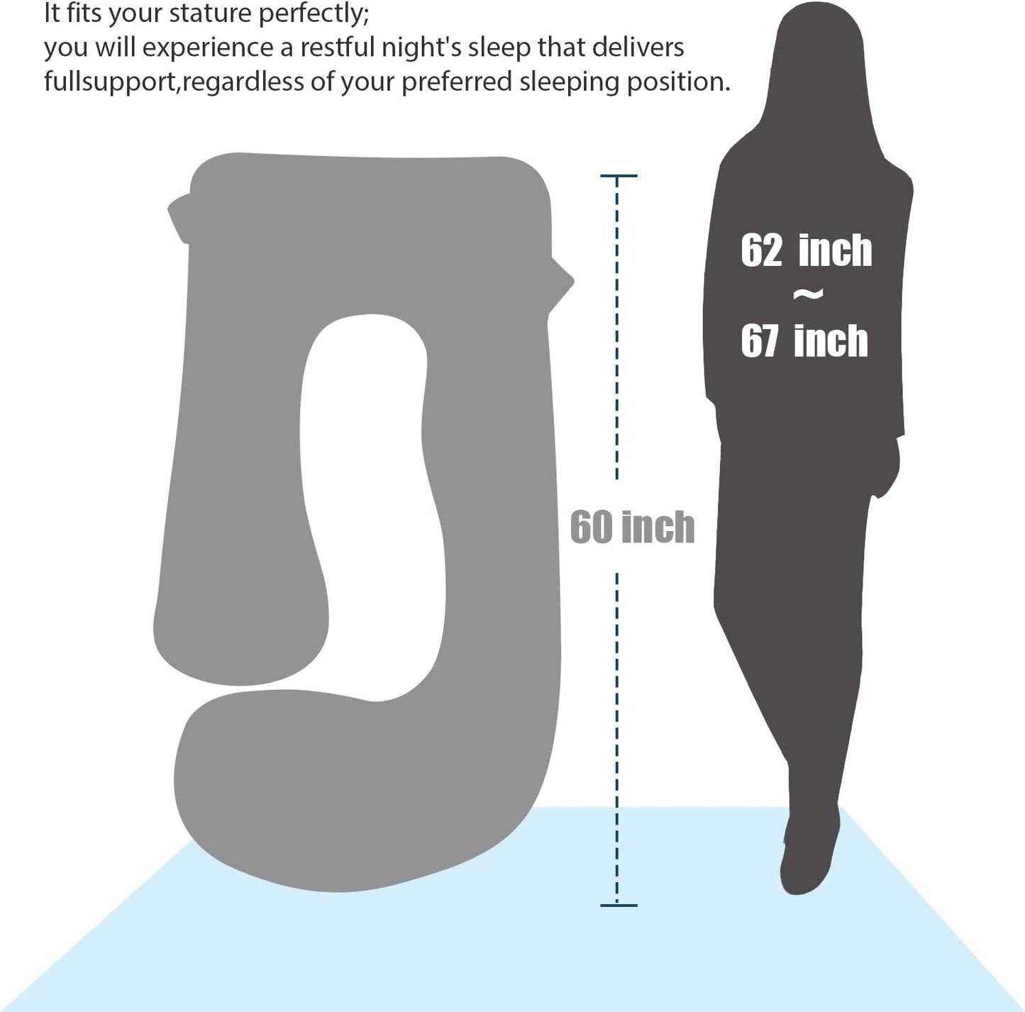 Full Body Pillow w/ Cooling Support for Back, Hips, Legs, Belly for Pregnant Women (Velvet-Grey)