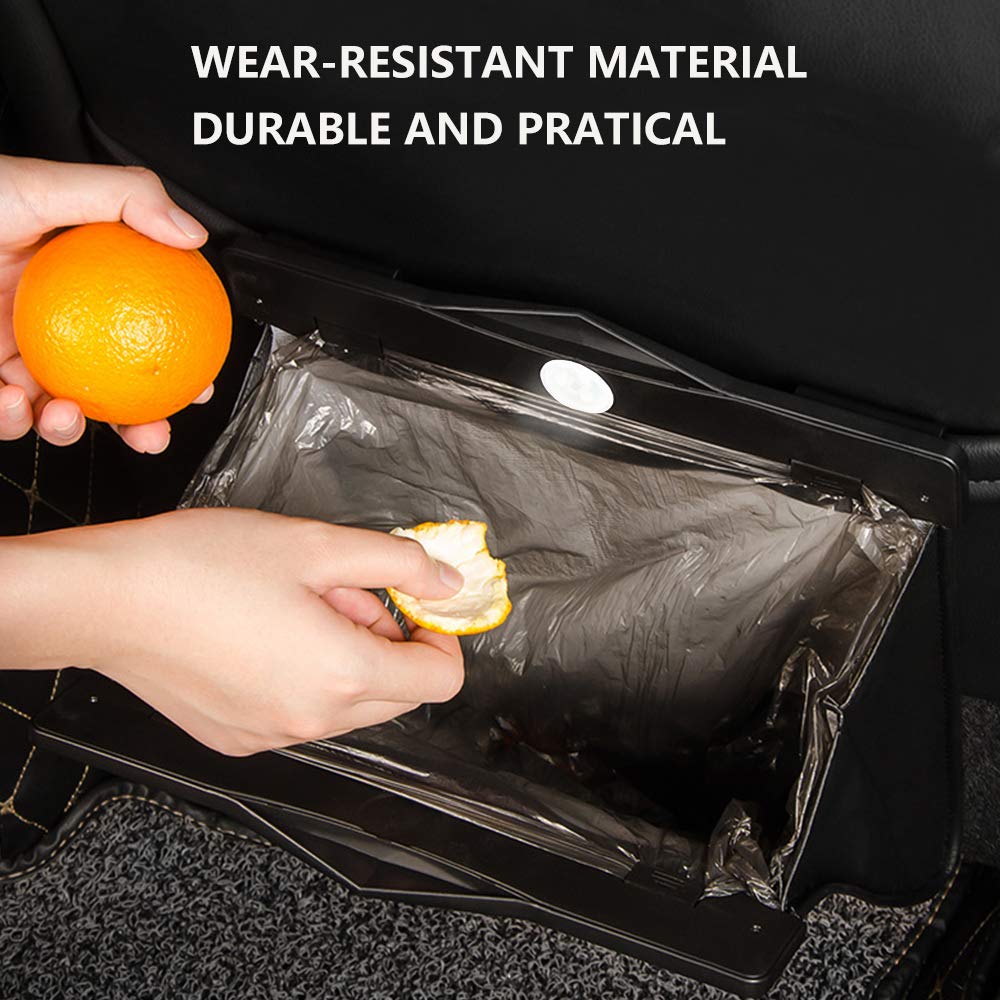 Hanging Car Trash Bag Smart LED PU Leather Garbage Can w/ 15PCS Disposable Bags