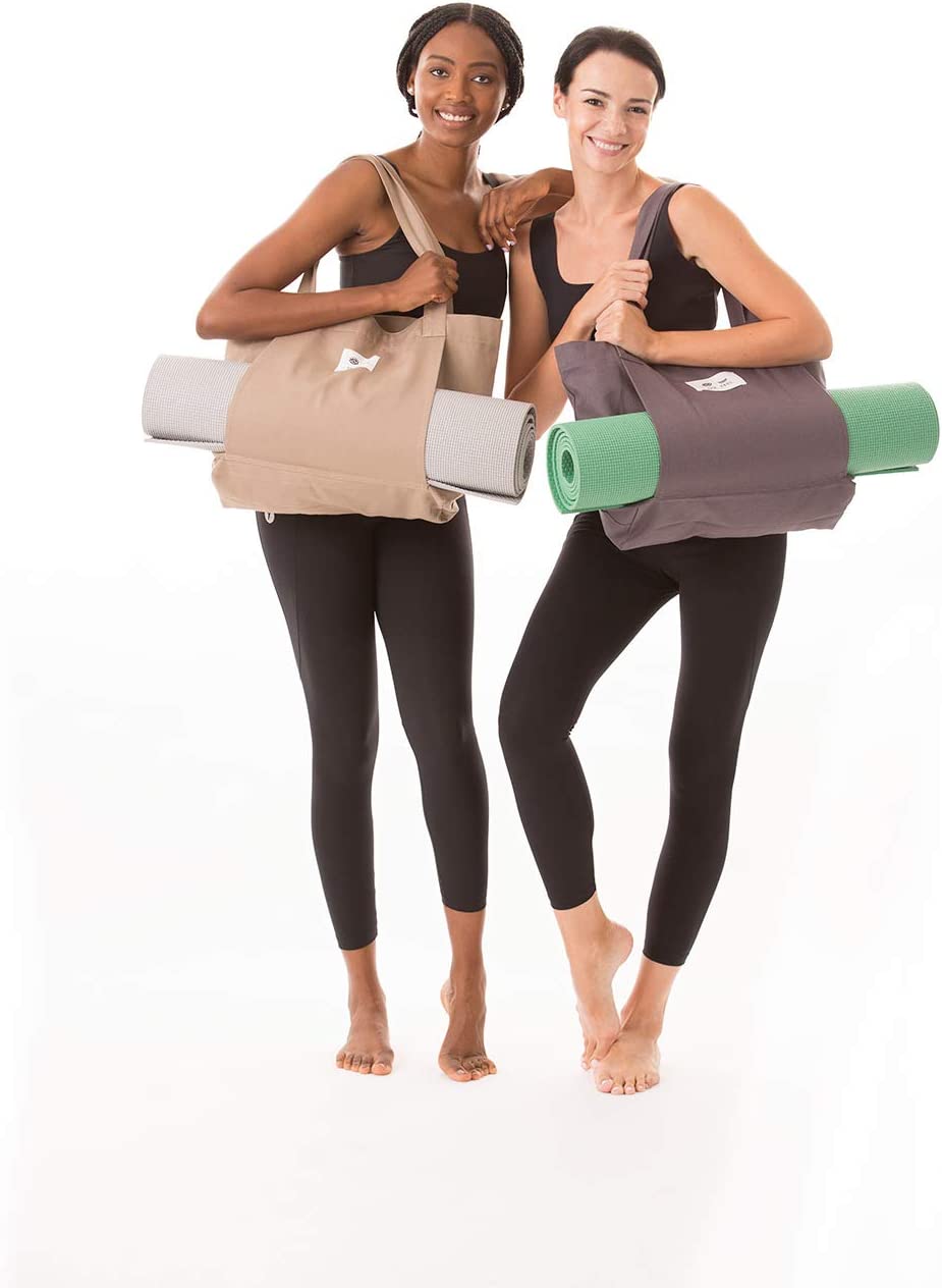 Yoga Pilates Mat Bag Basic Canvas Tote with Mat Carrier Pocket