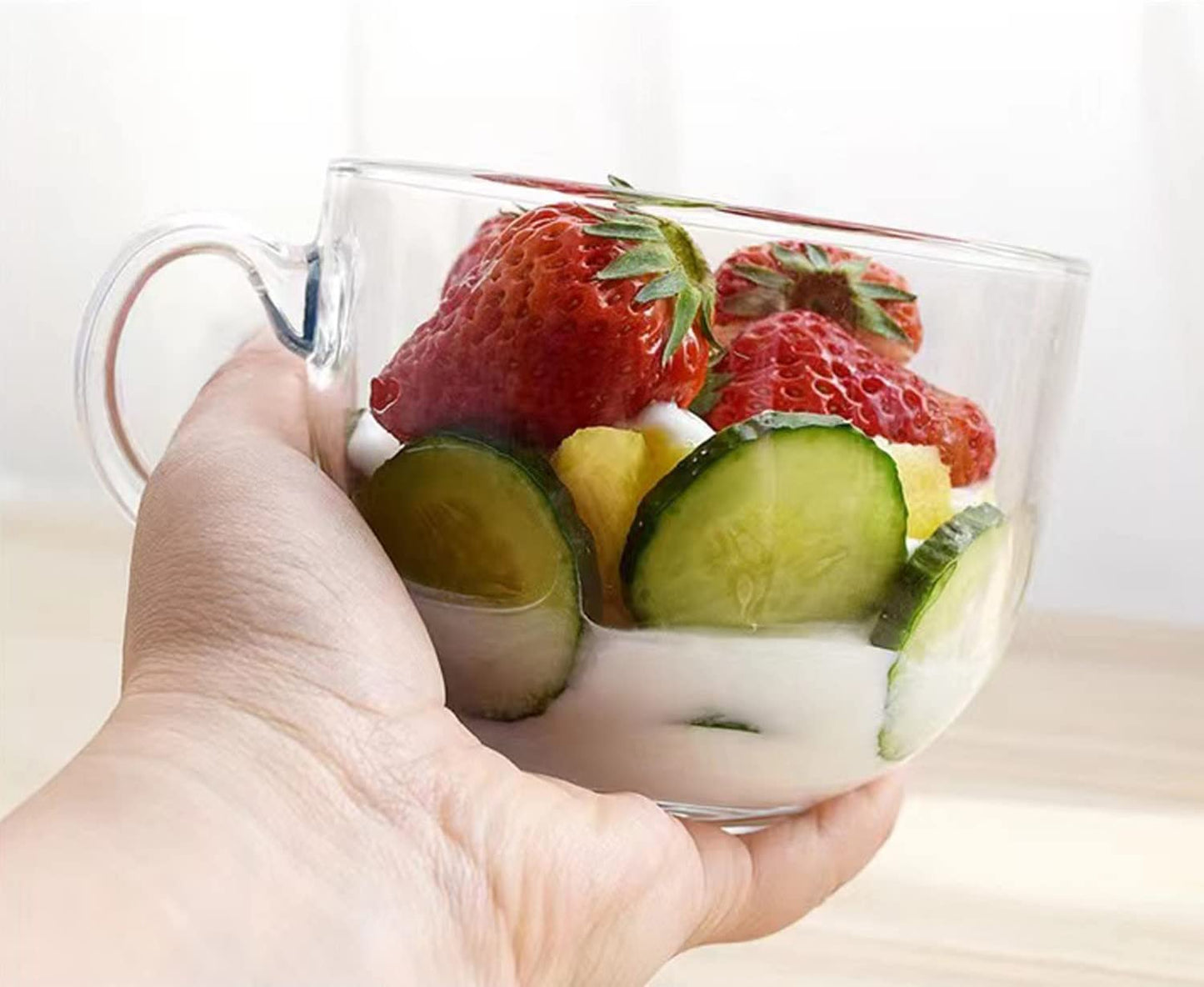 2 Pieces Glass Cup Mug w/ Lid & Spoon For Breakfast Tea Milk Beverage Oats Yoghurt