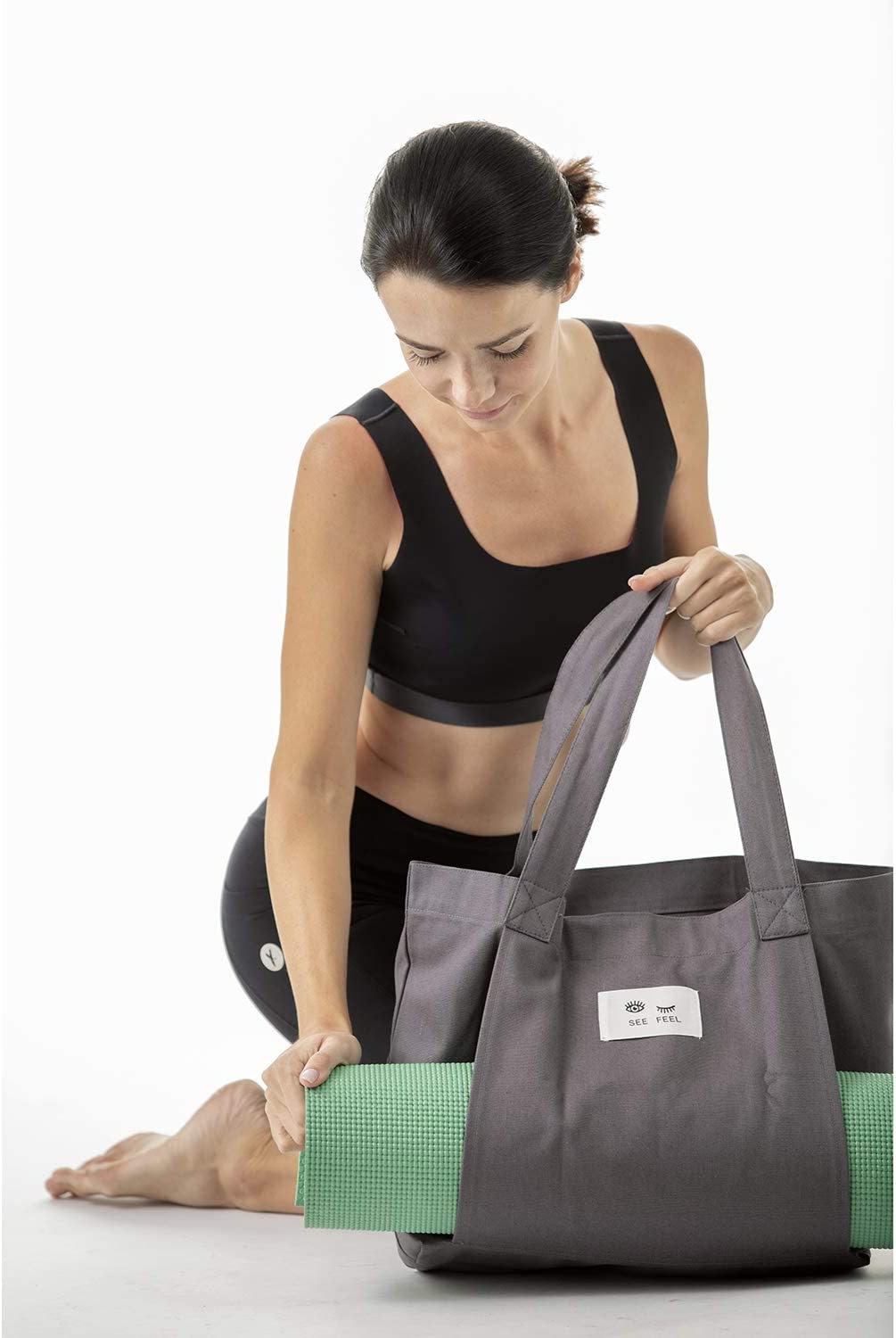 Yoga Pilates Mat Bag Basic Canvas Tote with Mat Carrier Pocket