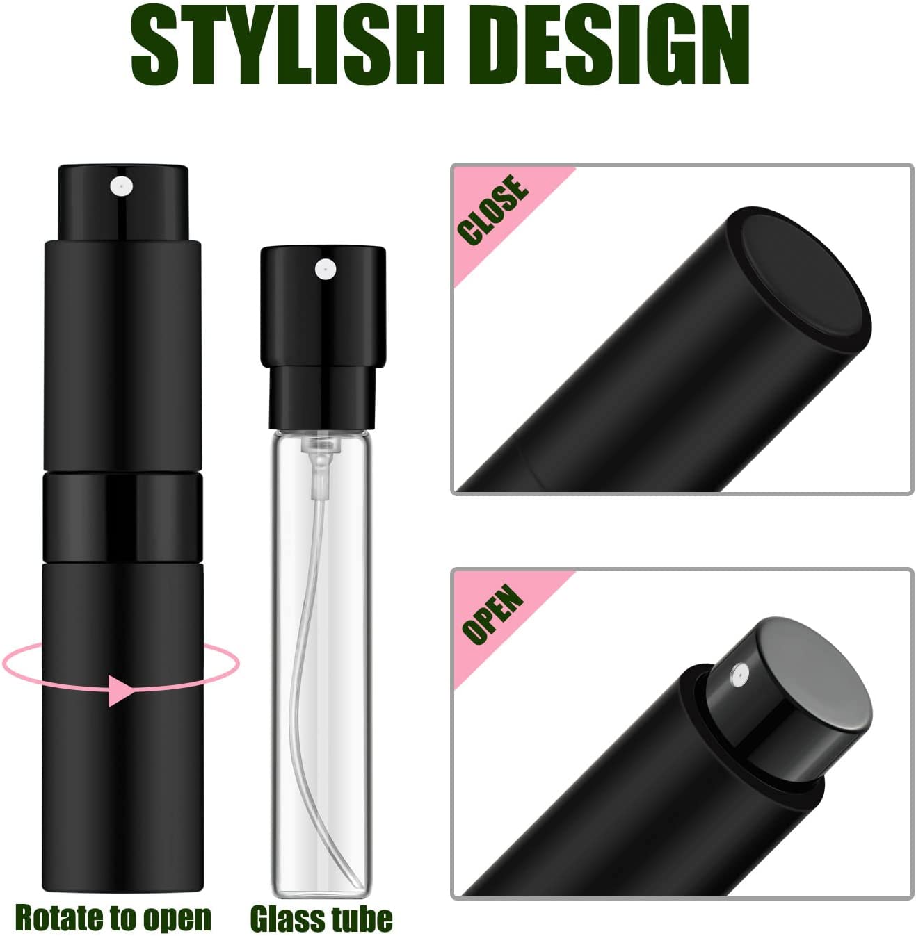 Portable Mini Perfume Atomizer Bottles 8ml 2 PCS w/ 3 Refillable Tools