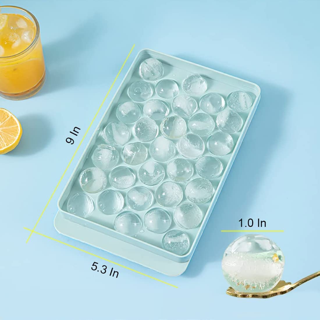 Round Ice Cube Tray Maker Mold w/ Lid & Bin