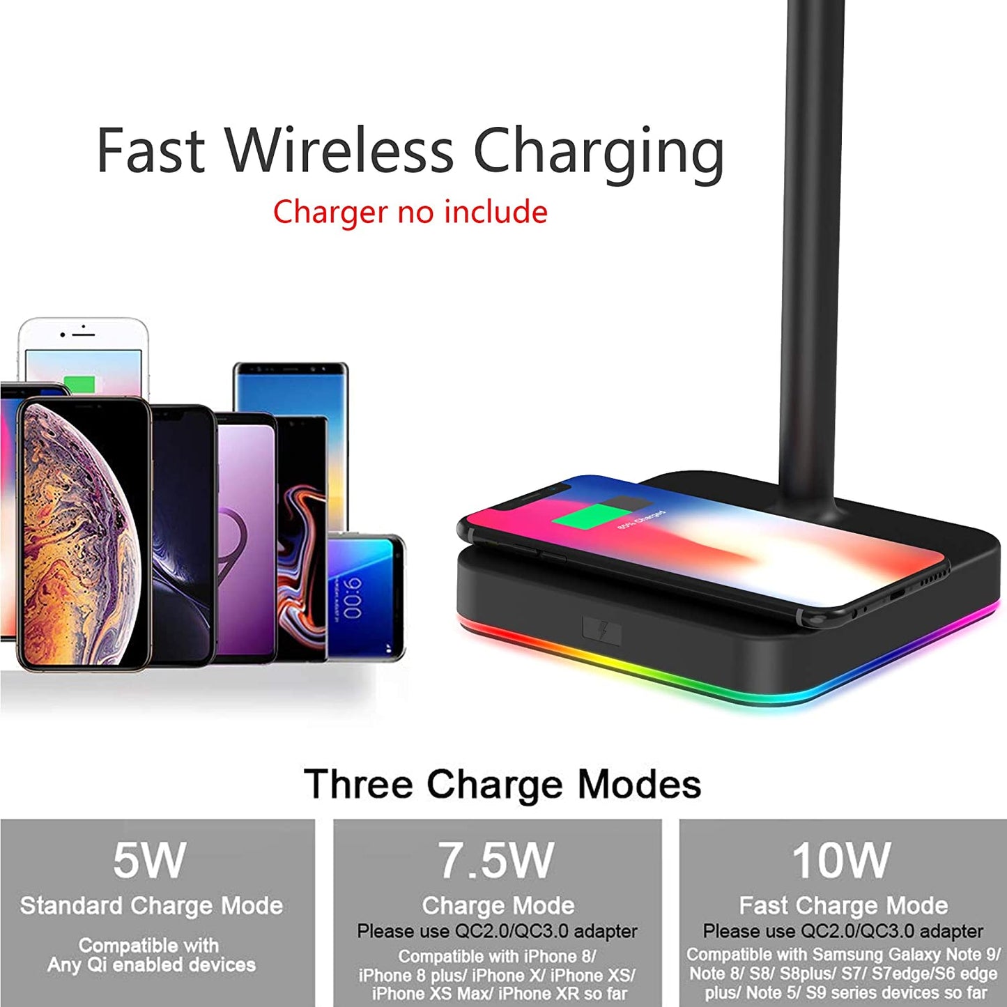 Headphone Stand w/ Wireless Charger Desk Gaming Headset Holder Hanger Rack & Charging Pad