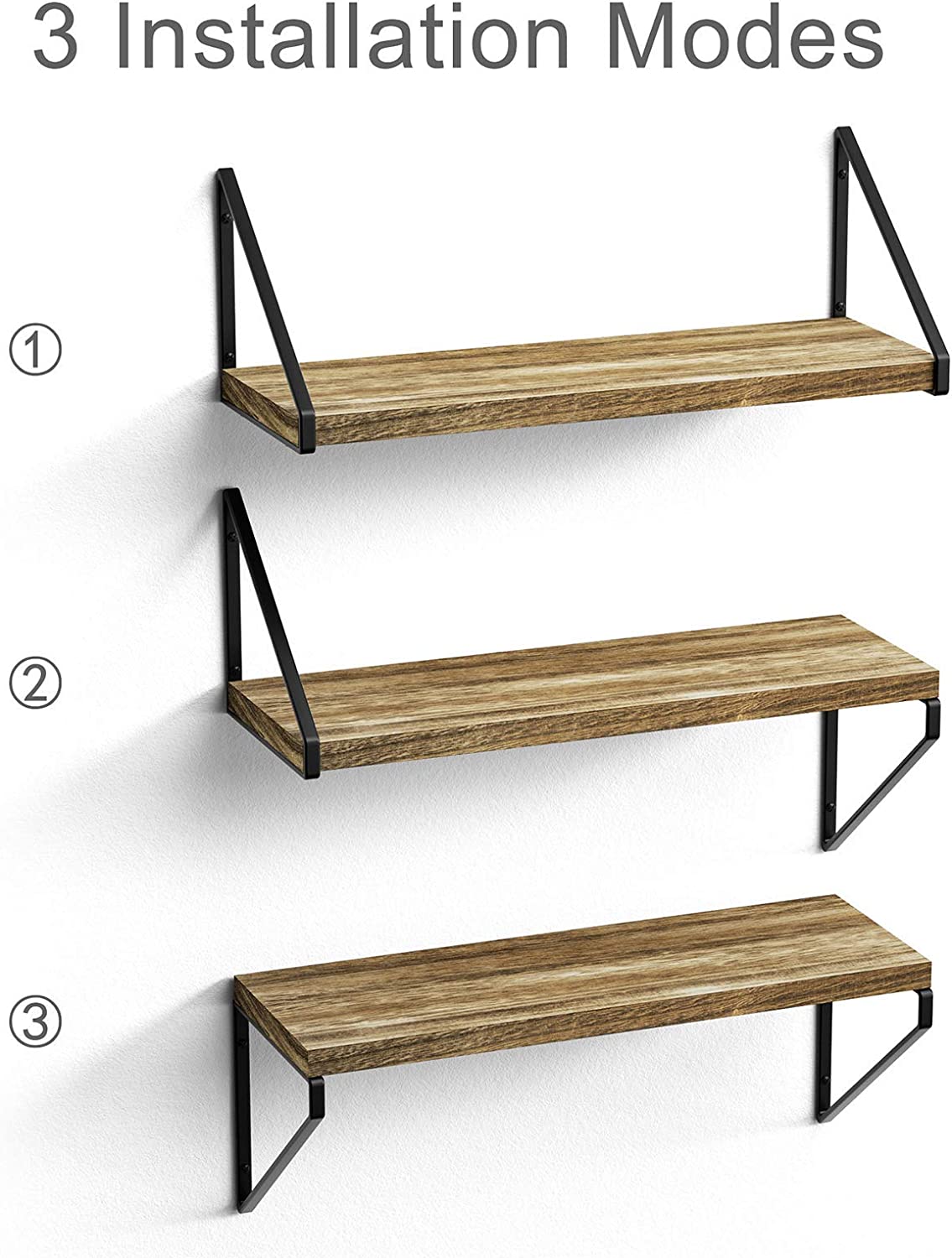 Floating Shelves Wall Mounted Storage Set of 3 Carbonized Black For Living Room Bedroom Kitchen