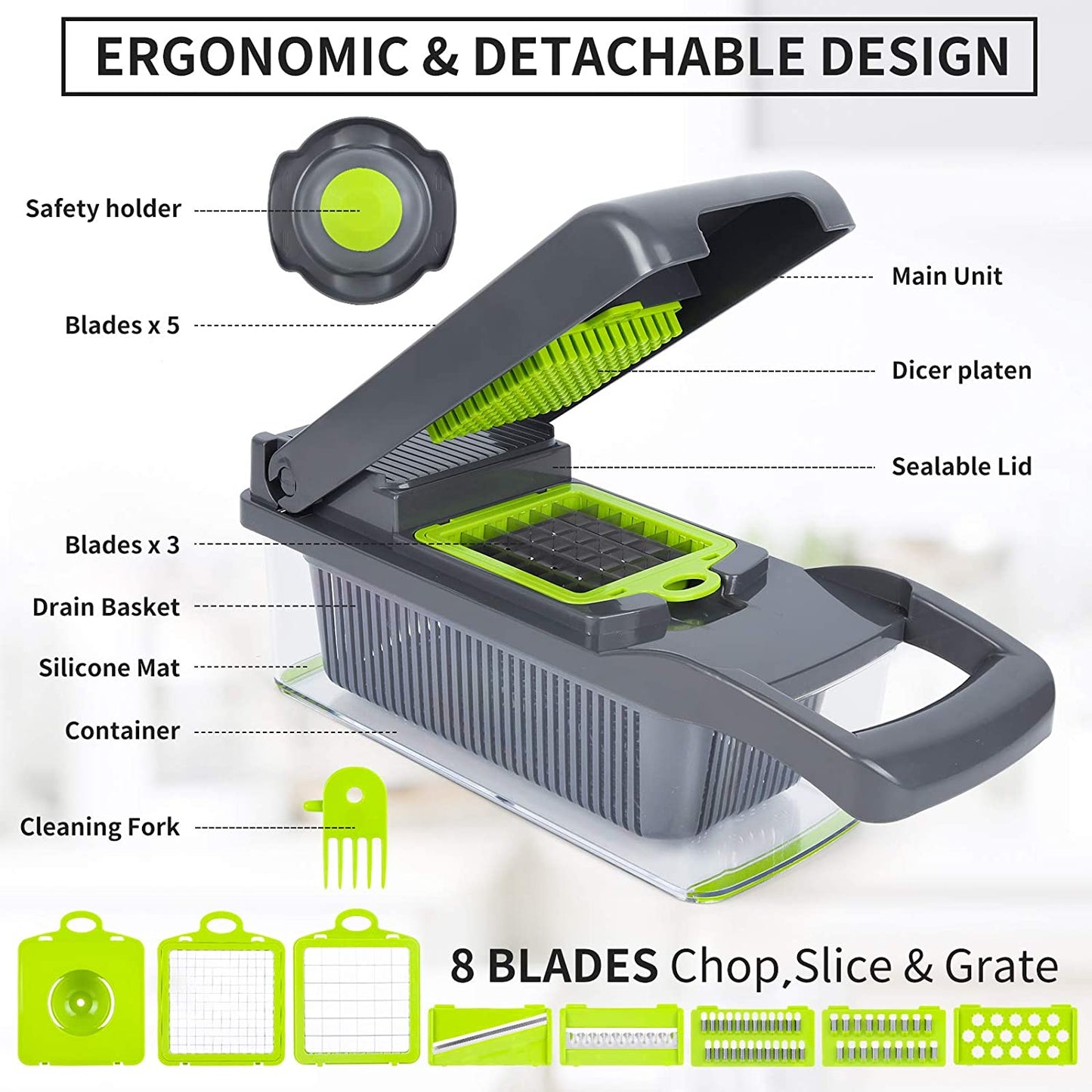 10-in-1 Vegetable Cutter For Kitchen Vegetable Spiralizer & Veggie Slicer Dicing Machine