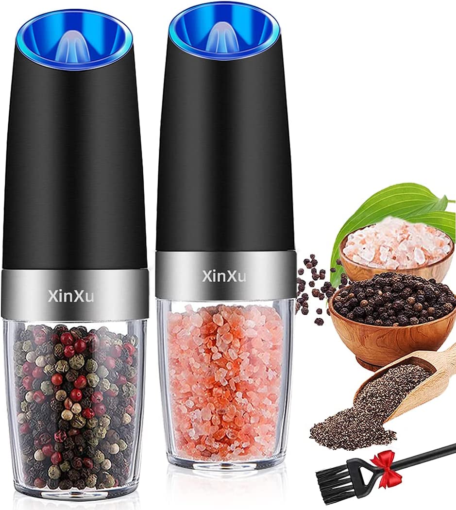 Gravity Electric Automatic Pepper and Salt Mill Stainless Steel w/ LED Light - 2 Pack