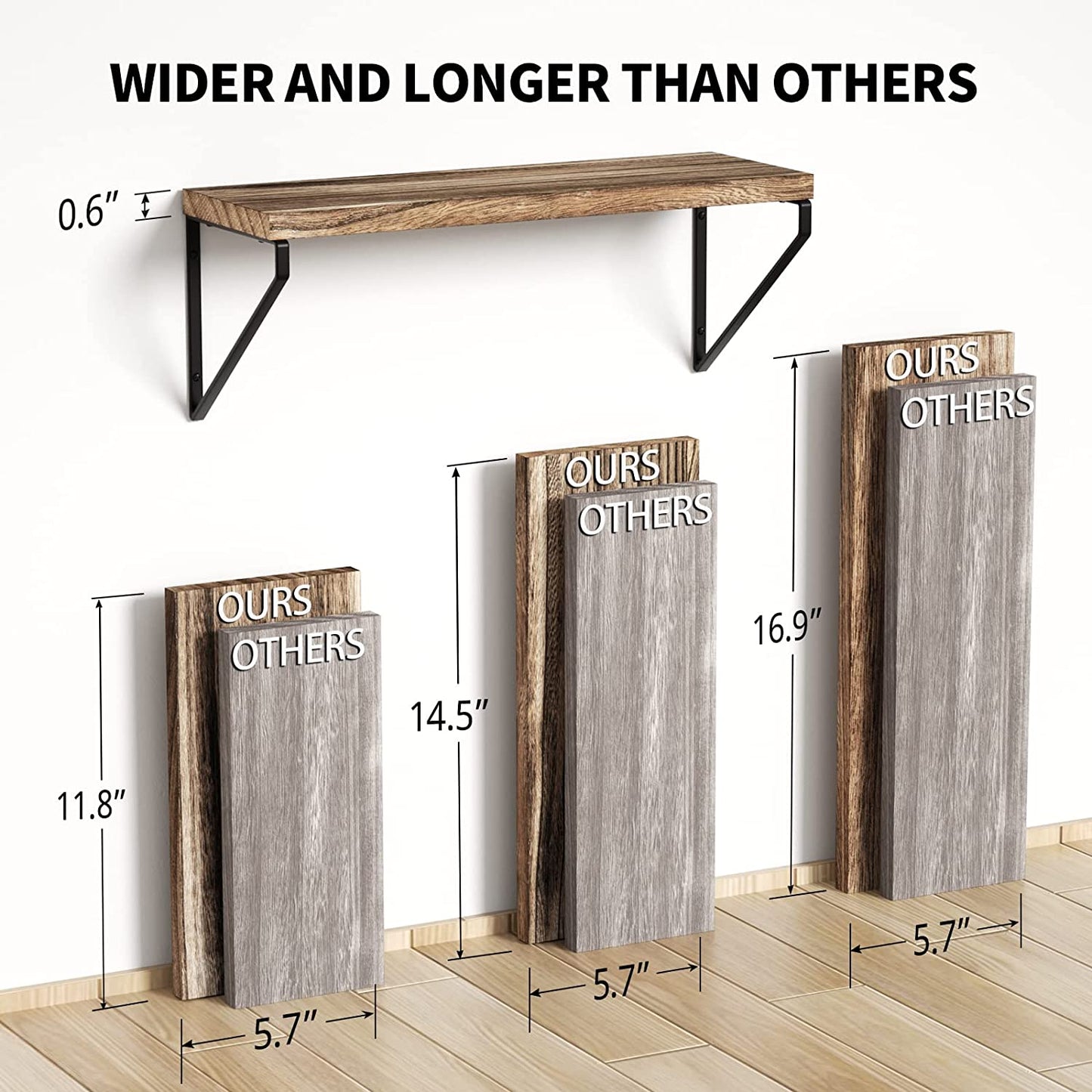 Floating Shelves Wall Mounted Storage Set of 3 Carbonized Black For Living Room Bedroom Kitchen