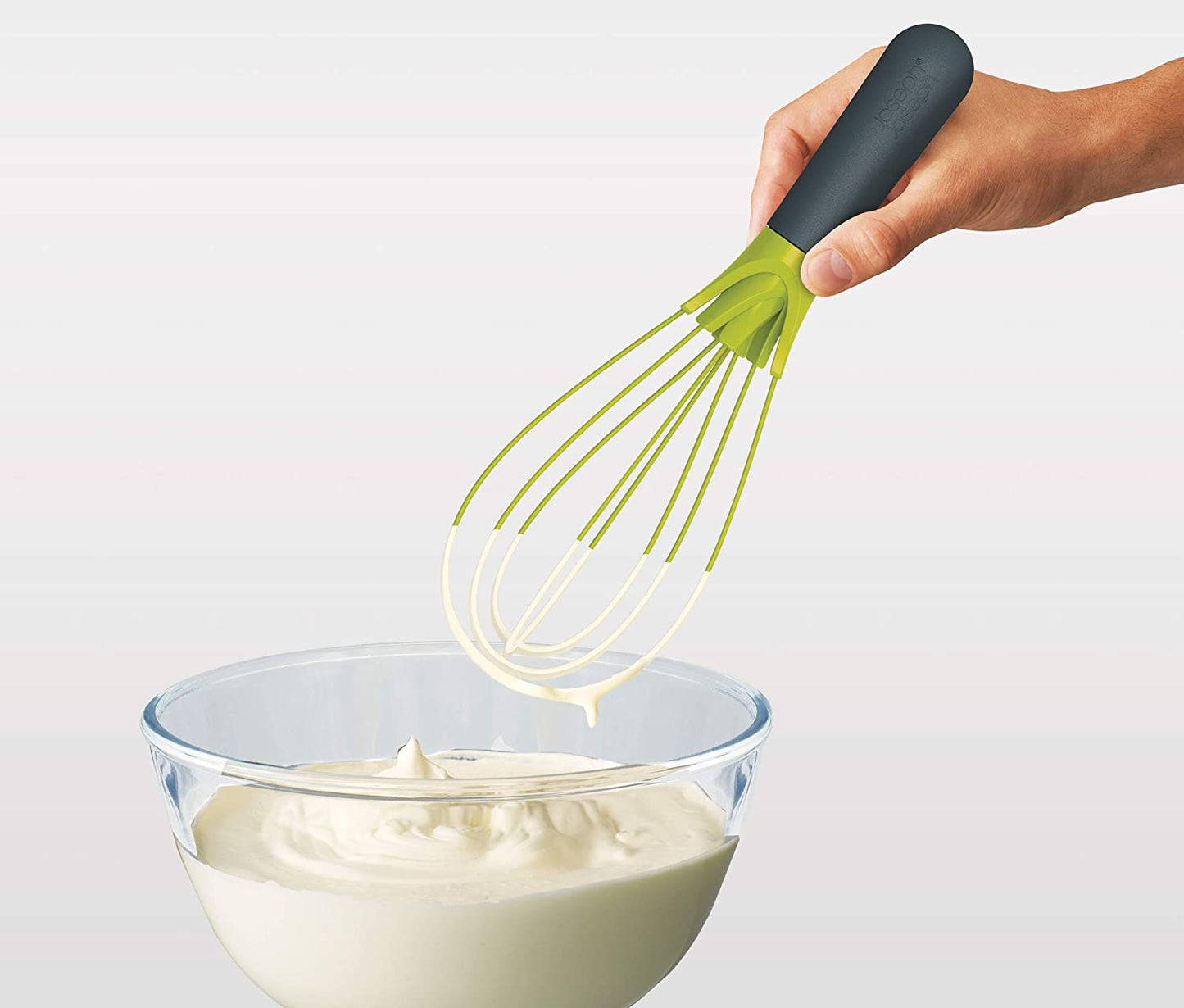 2-In-1 Collapsible Balloon and Flat Whisk Silicone Coated Steel Wire, Gray/Green