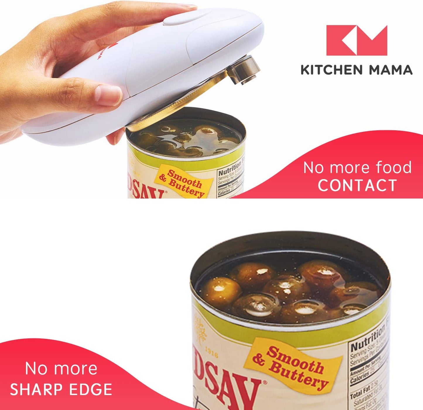 Electric Can Opener Smooth Edge, Food-Safe & Battery Operated Handheld Can Opener (White)