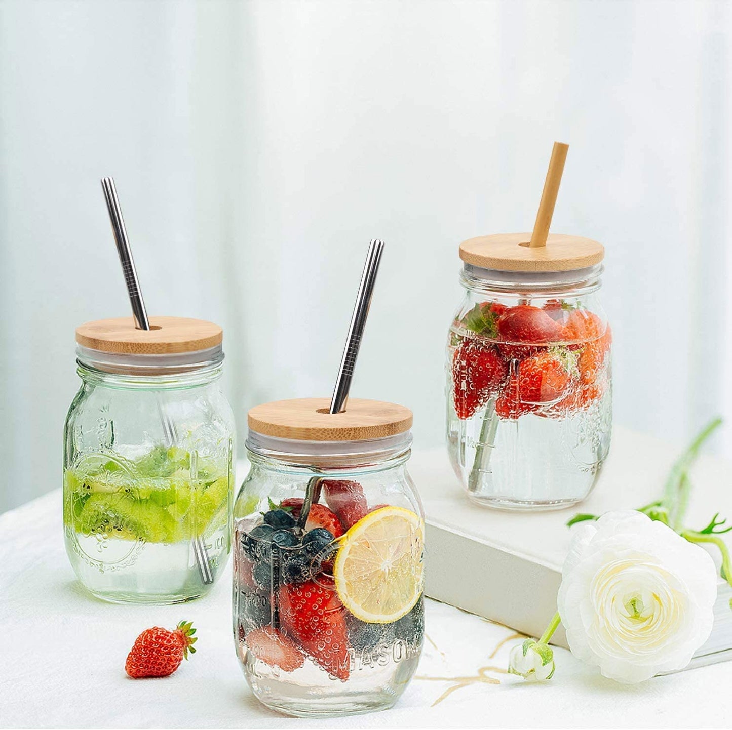 Mason Jar Lids w/ 2 Reusable Stainless Steel Straw