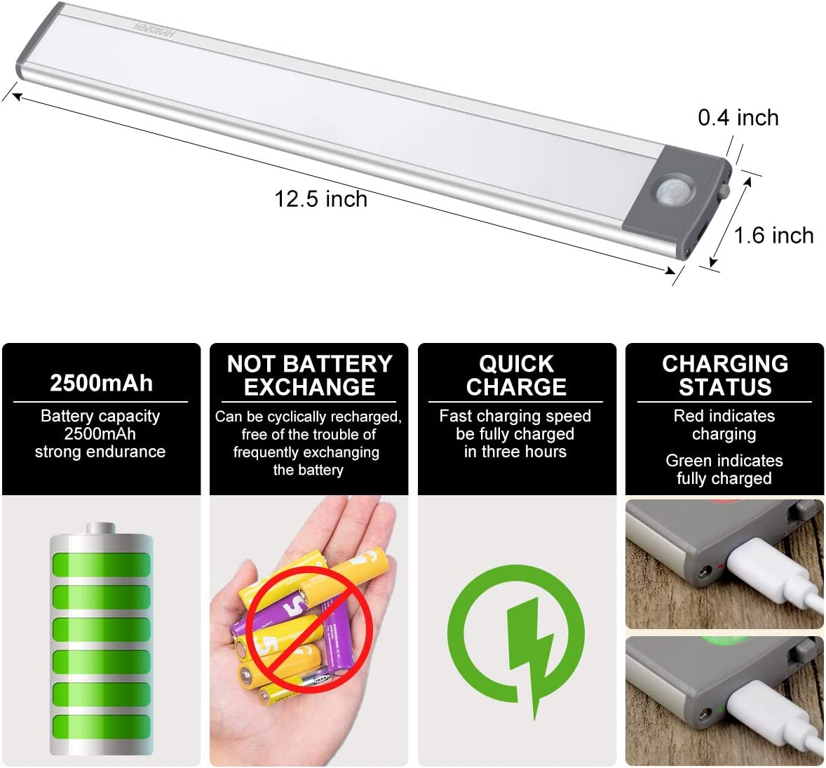 Motion Sensor Cabinet Light 54 LED Under Counter Closet Lighting Wireless Rechargeable - 2 Pack