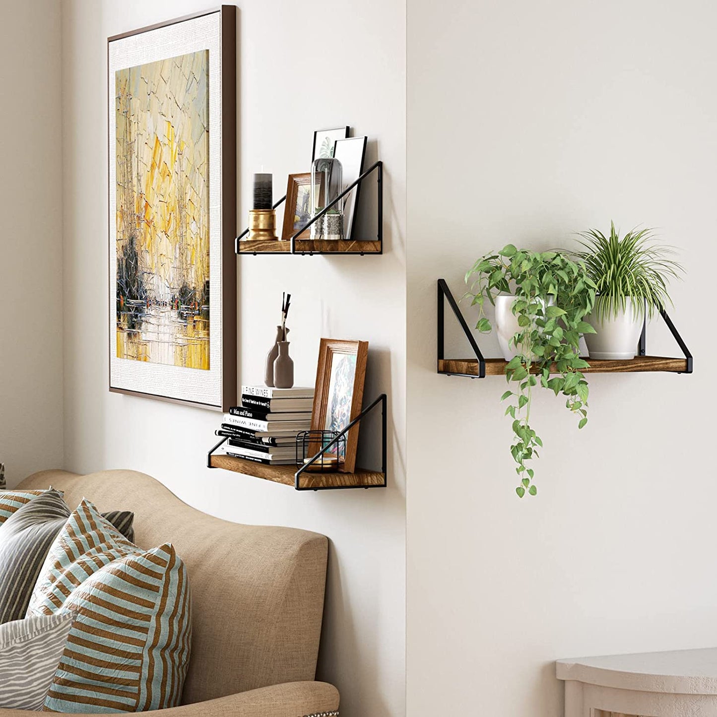 Floating Shelves Wall Mounted Storage Set of 3 Carbonized Black For Living Room Bedroom Kitchen
