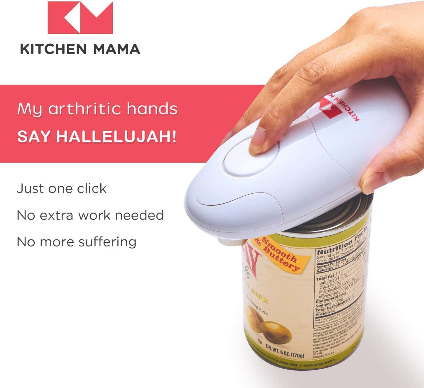 Electric Can Opener Smooth Edge, Food-Safe & Battery Operated Handheld Can Opener (White)
