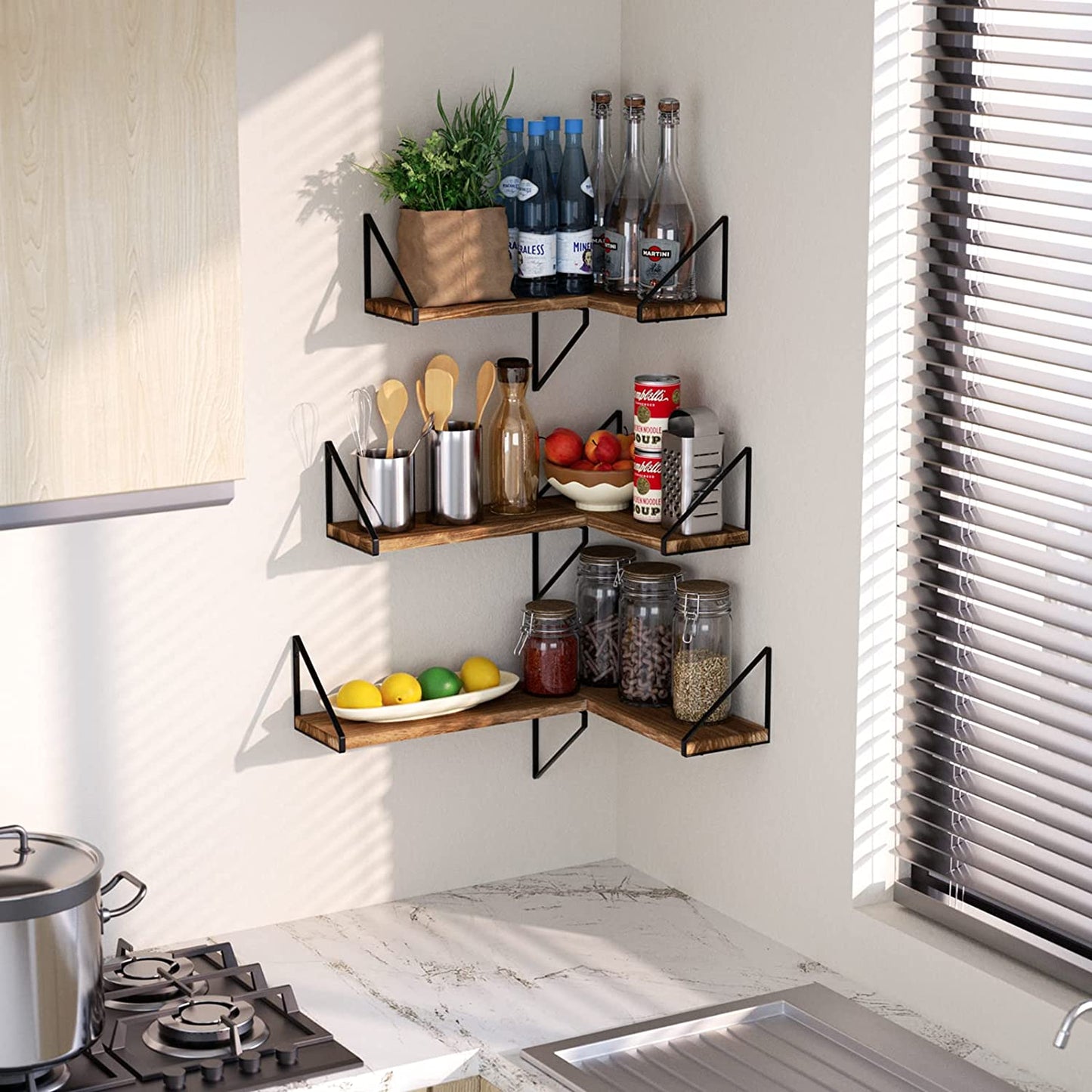 Floating Shelves Wall Mounted Storage Set of 3 Carbonized Black For Living Room Bedroom Kitchen