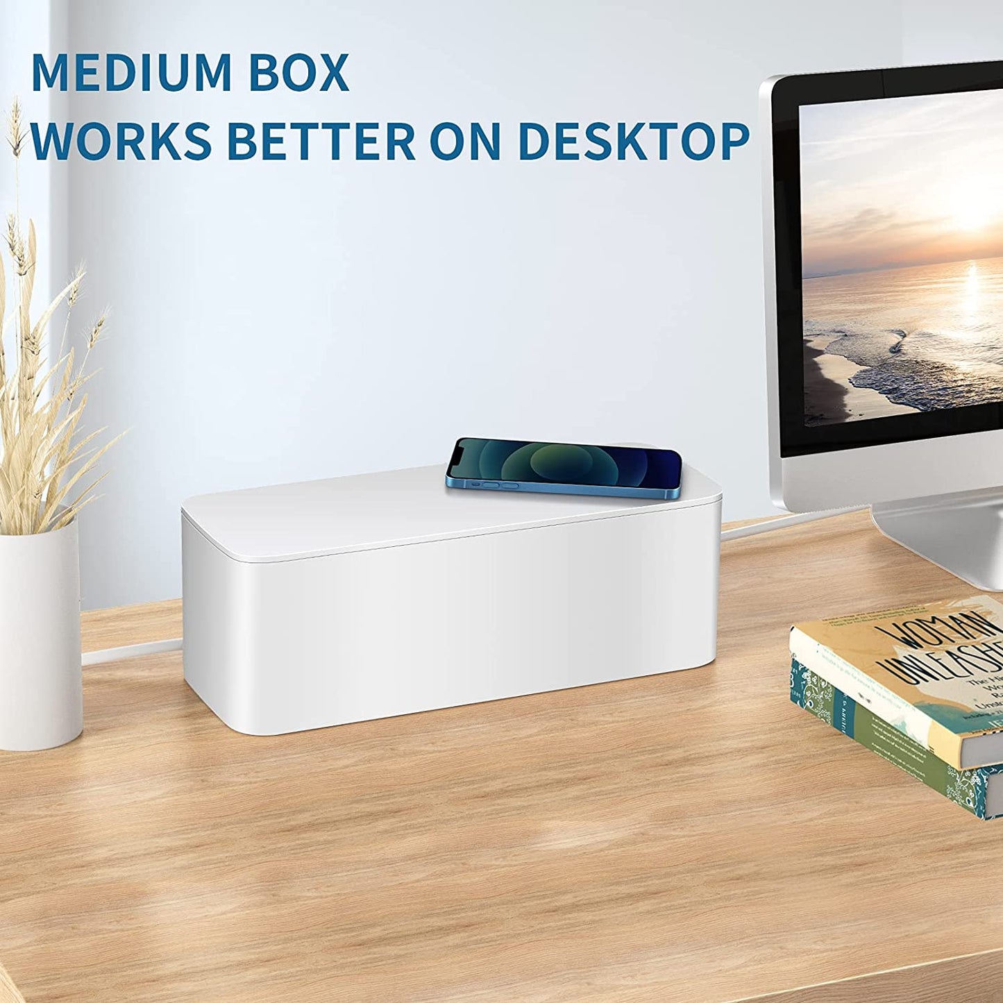 Cord Organizer Cable Management Box Cover For USB USB Hub, TV Wires, Power Strips Proof Lock-White - 2 Pack
