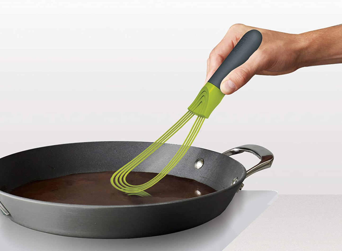 2-In-1 Collapsible Balloon and Flat Whisk Silicone Coated Steel Wire, Gray/Green