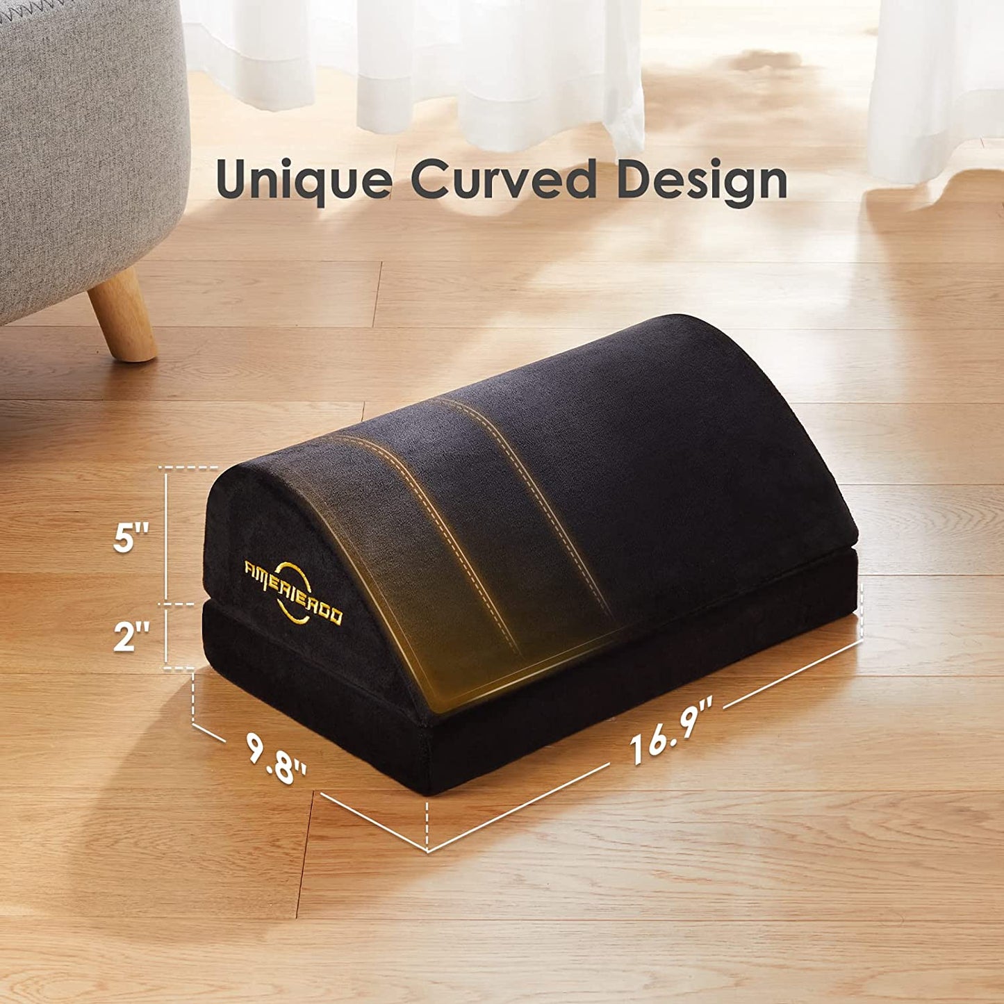Foot Rest w/ Adjustable Heights Ergonomic Washable Cover Non-Slip