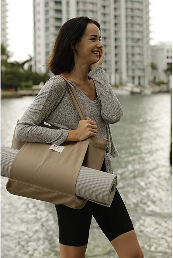 Yoga Pilates Mat Bag Basic Canvas Tote with Mat Carrier Pocket