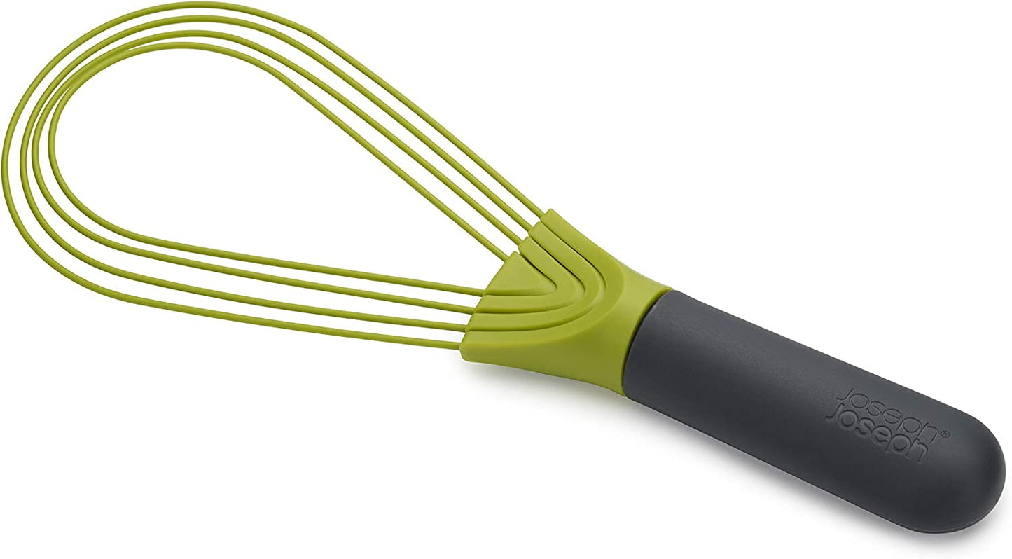 2-In-1 Collapsible Balloon and Flat Whisk Silicone Coated Steel Wire, Gray/Green
