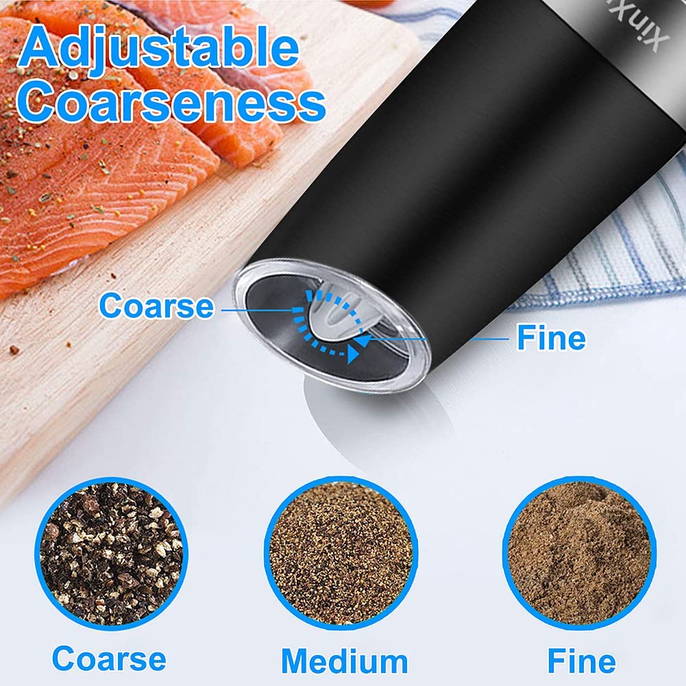 Gravity Electric Automatic Pepper and Salt Mill Stainless Steel w/ LED Light - 2 Pack