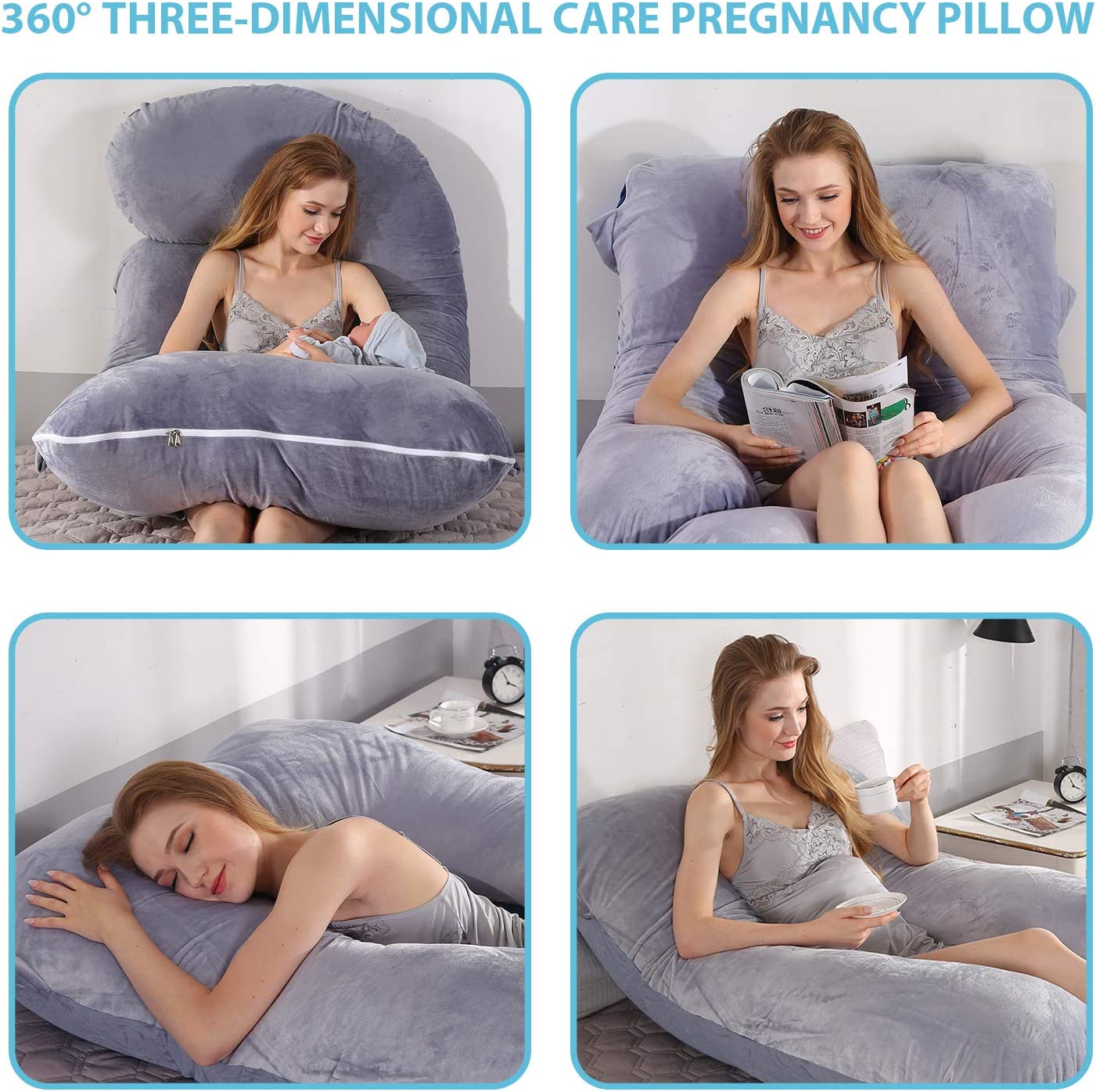 Full Body Pillow w/ Cooling Support for Back, Hips, Legs, Belly for Pregnant Women (Velvet-Grey)