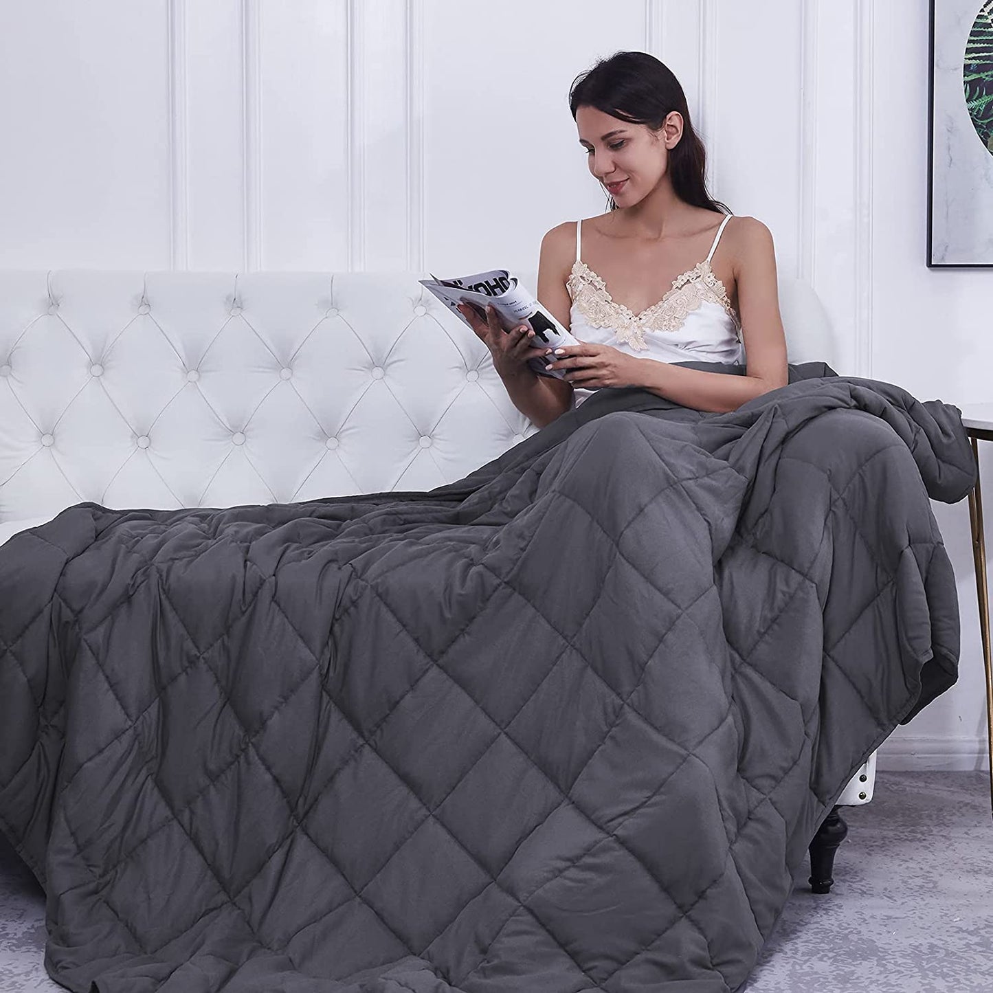 Weighted Blanket 25lbs w/ Glass Beads Big Blanket for Adult All-Season 88x104