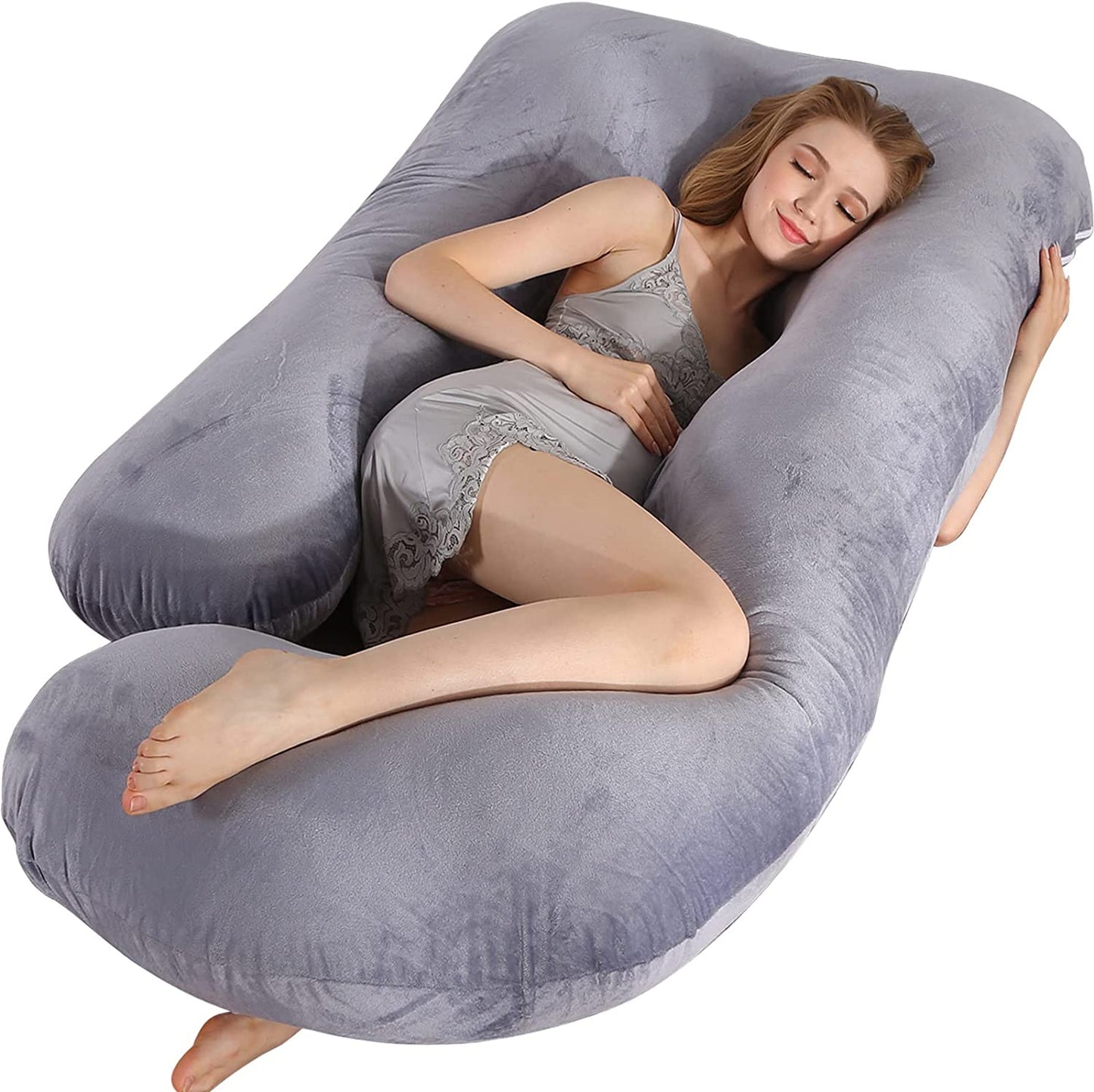 Full Body Pillow w/ Cooling Support for Back, Hips, Legs, Belly for Pregnant Women (Velvet-Grey)