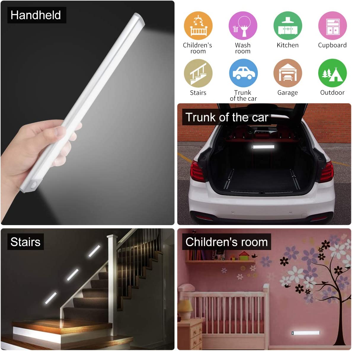 Motion Sensor Cabinet Light 54 LED Under Counter Closet Lighting Wireless Rechargeable - 2 Pack