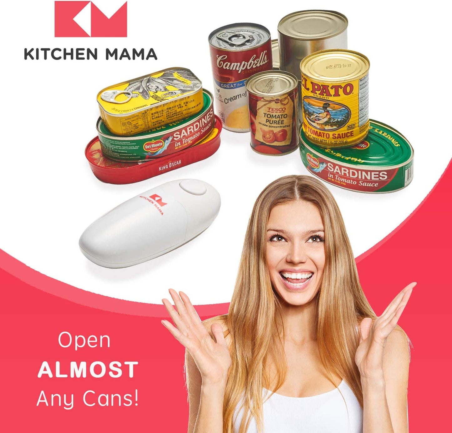 Electric Can Opener Smooth Edge, Food-Safe & Battery Operated Handheld Can Opener (White)