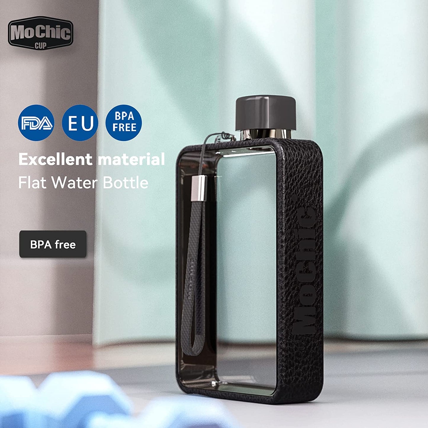 Water Bottle Travel Flask Portable Flat Travel Mug BPA Free 13oz