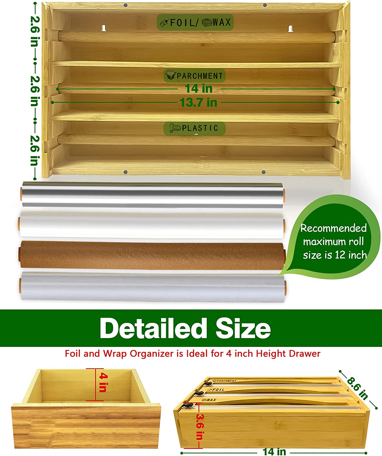 Foil & Plastic Wrap Dispenser w/ Cutter 3 in 1 12" Roll