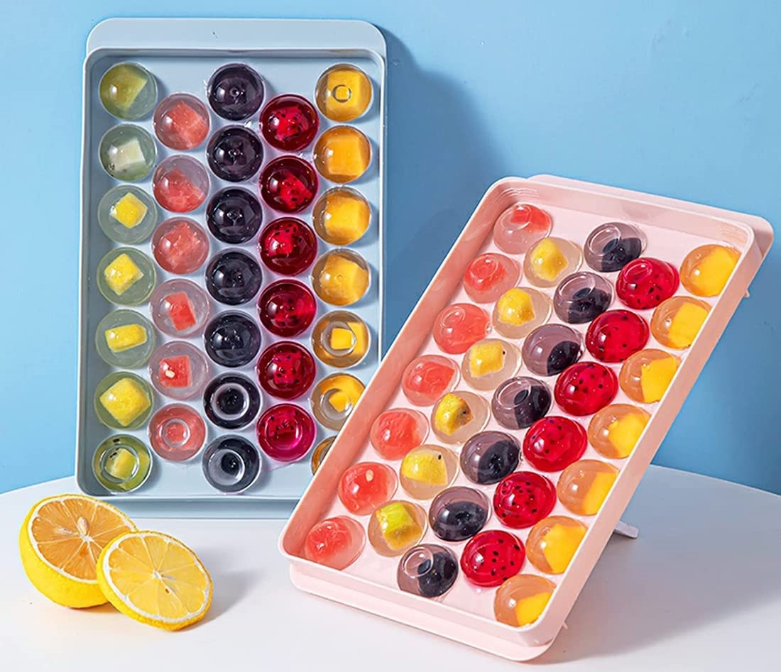 Round Ice Cube Tray Maker Mold w/ Lid & Bin