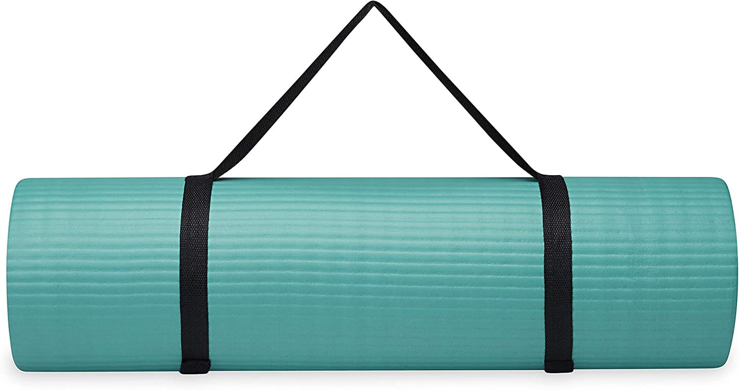 Thick Stretch Mat Fitness & Exercise Mat with Easy-Cinch Yoga Mat Carrier Strap, 72"L x 24"W x 2/5 Inch Thick
